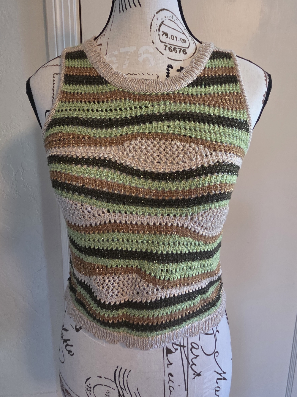 Rachel Zoe Striped Knit Tank Top in Beige, Green & Brown